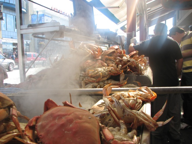 A pile of snow crabs ready to be dissected and its meet hoisted into our mouths.